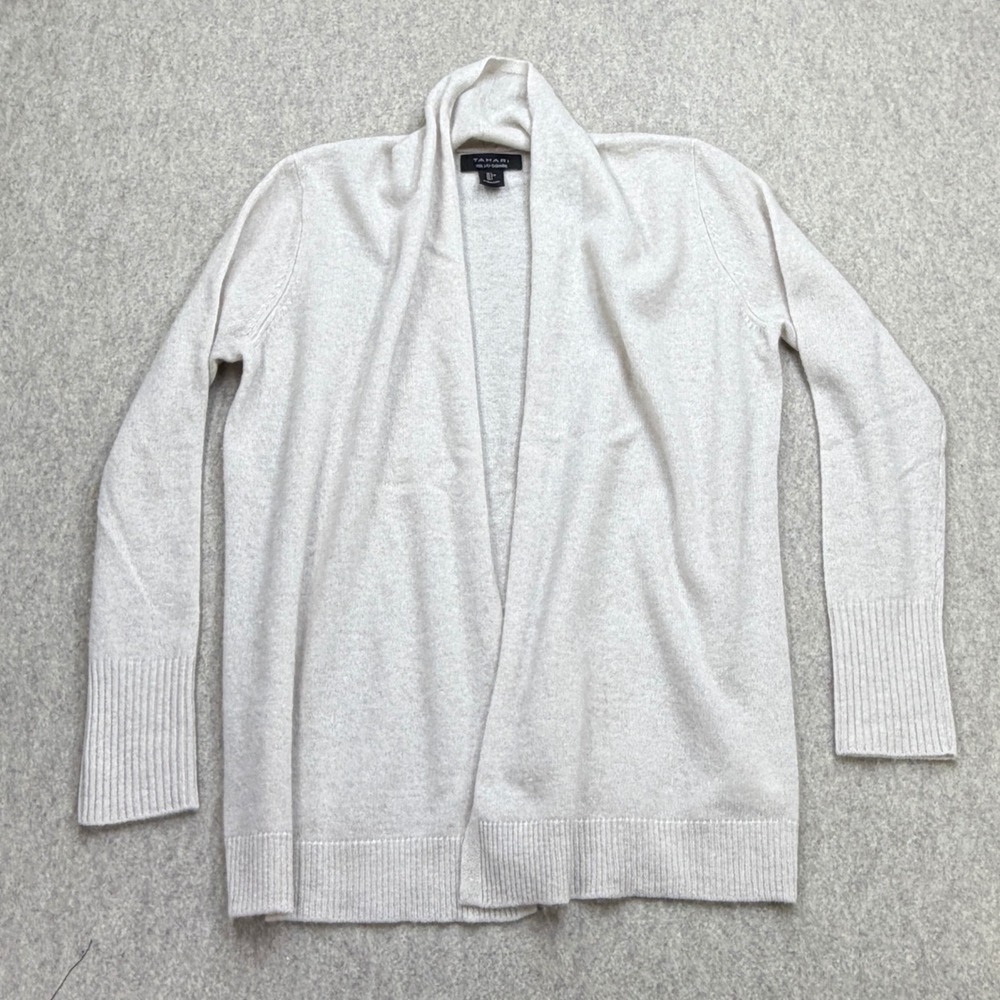 Tahari Cardigan Women L Cream Cashmere Quiet Luxury Minimalist Old Money Classic